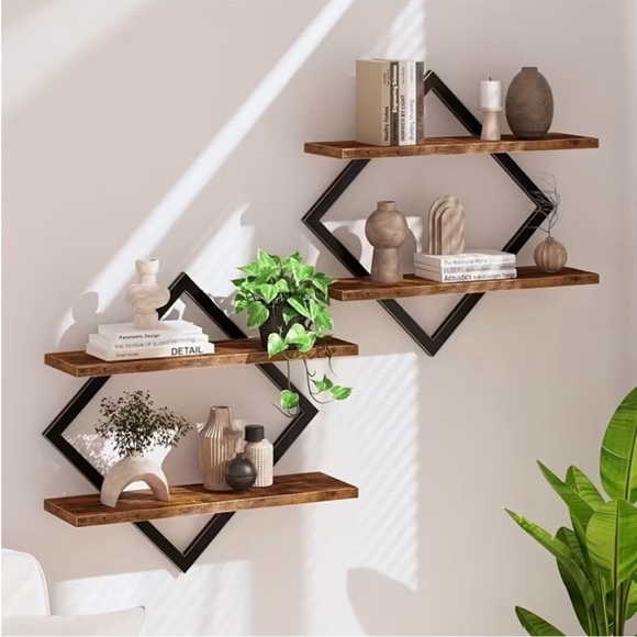 kristine’s closet Other - 💠 Petite Black and Brown Diamond Floating Wall Shelves – Set of 2 Units